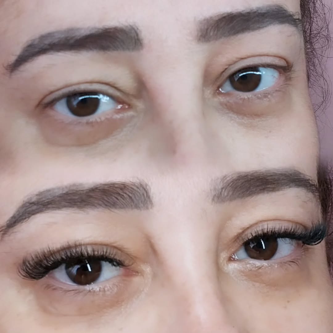 Antes e depois do alongamento de cílios - resultado natural e elegante