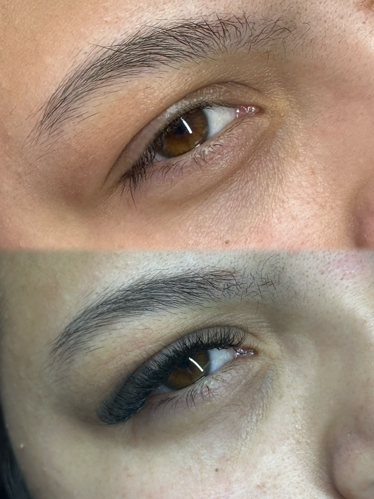 Antes e depois do alongamento de cílios - olhar transformado
