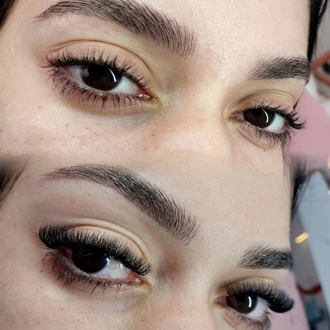 Antes e depois do alongamento de cílios - volume e curvatura